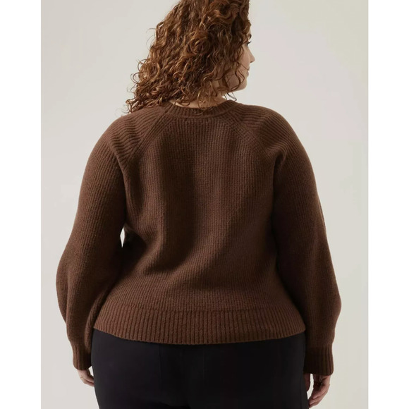 ATHLETA Layover Sweater Plus Sz 3X Mahogany NWT$149 MERINO WOOL Puff Sleve Soft - Picture 2 of 4